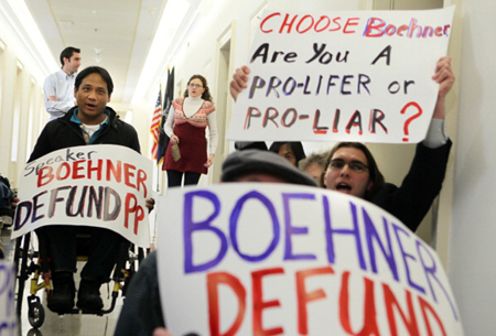 Activists Hold "Laugh In" At Speaker Boehner's Office To Demand That Congress Stops Funding Health Care Reform