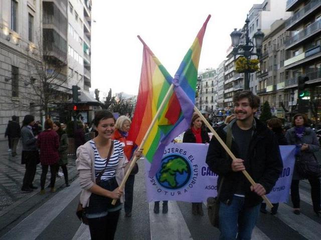 at the International Women's Day March with a group from Nos