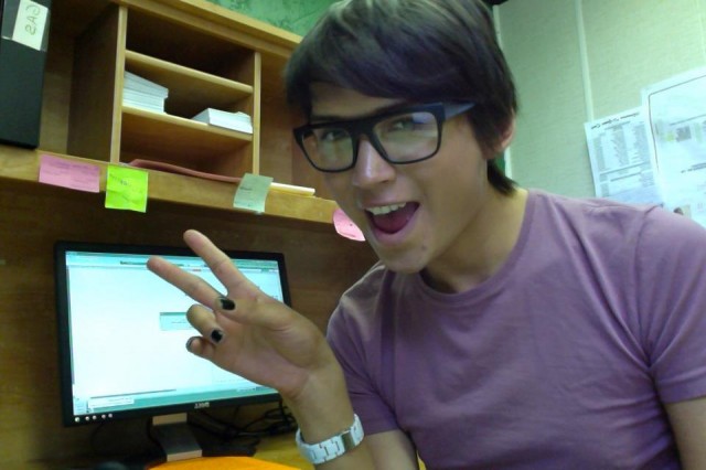 chevi in front of a computer