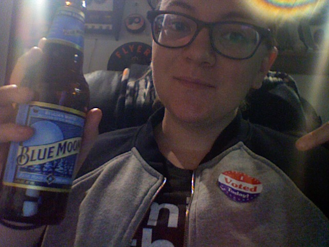 lynne and a beer and voting