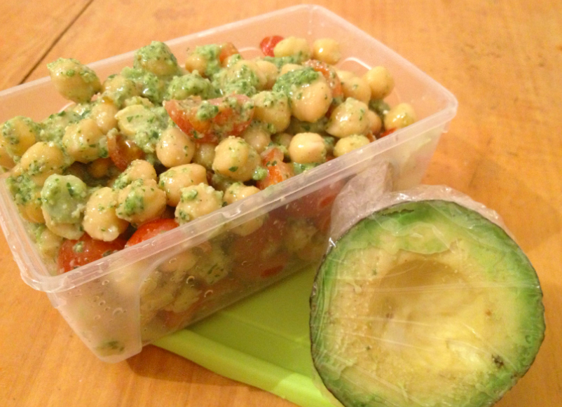 You Can Take It With You: Chickpea Pesto Salad and Strawberries