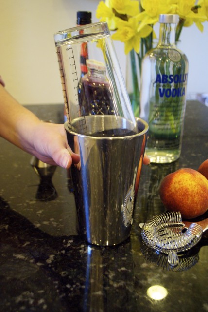 Give the glass on top a good whack to create a seal, otherwise you will be covered in cranberry juice.