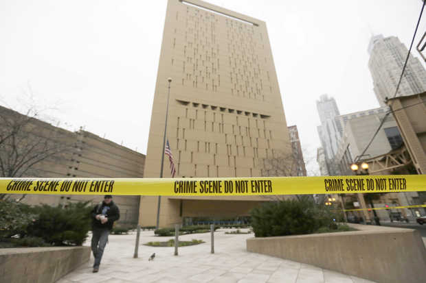 crime scene tape around the Chicago MCC after two inmates escaped