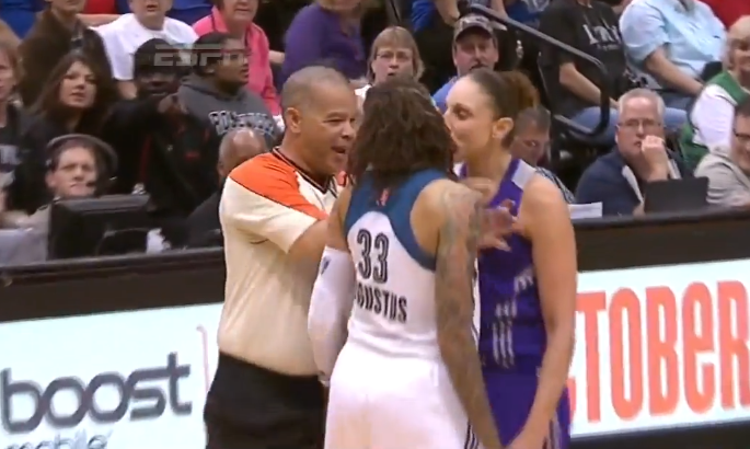 Diana Taurasi Kisses Seimone Augustus During WNBA Conference Finals Game