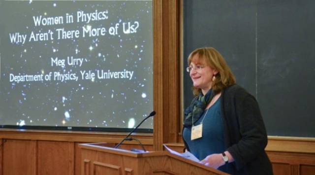 Dr. Meg Urry, professor of physics and astronomy at Yale, spends much of her time working against sexism in science. via http://news.yale.edu/photos/yale-hosts-nearly-200-future-female-physicists