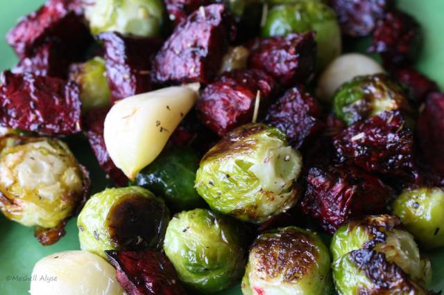 http://adaptivecooking.blogspot.com/2013/02/roasted-beets-and-brussels-sprouts-with.html] Caption: Beets and Brussels – cozy Thanksgiving pals. (via adaptivecooking.blogspot.com)