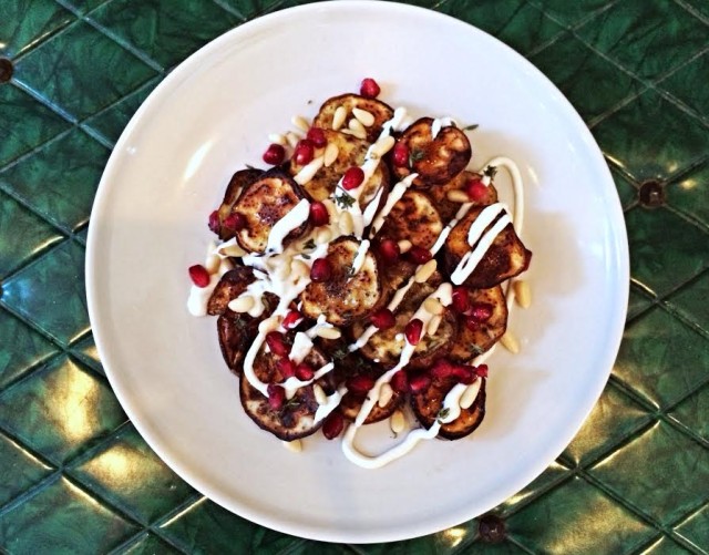 Pomegranate Molasses Glazed Eggplant with Tahini Yogurt Sauce