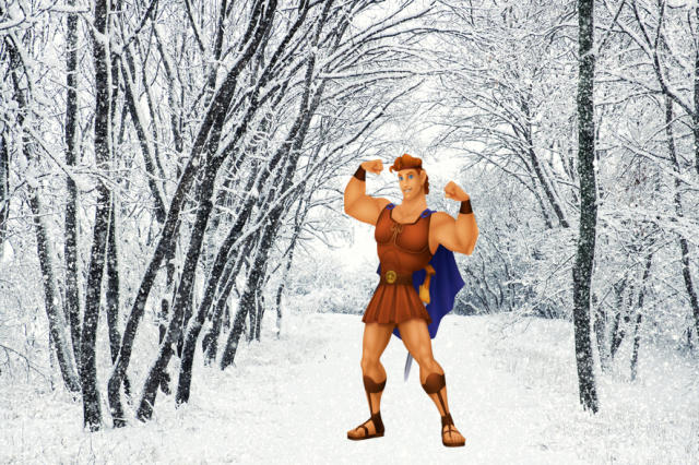 Hercules has a sword and cape, and therefore, needs no winter gear. via shutterstock.com and Wikia