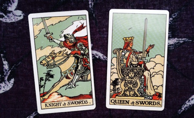 The Knight and Queen of Swords from the Rider-Waite-Smith Tarot