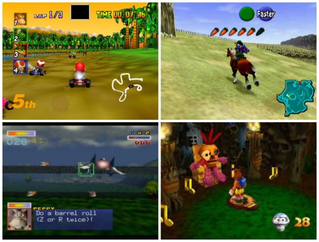 Old games: Mario Kart 64, Zelda: Ocarina of Time, StarFox, Banjo Kazooie.