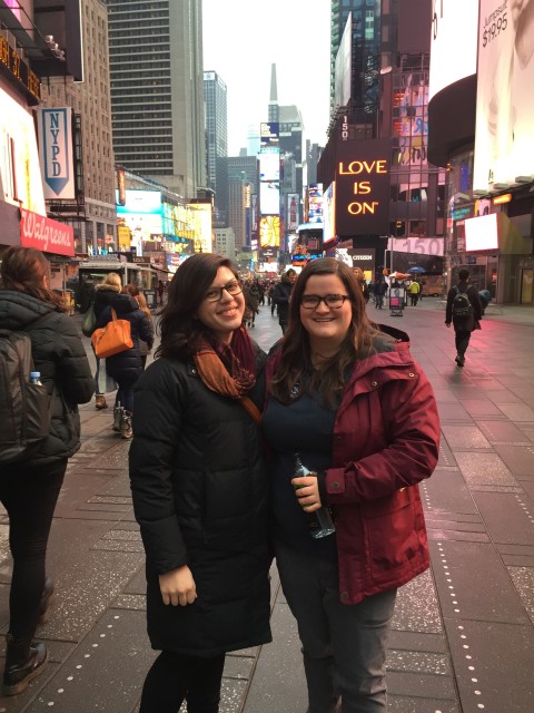 Now that we're publicly friends and not secretly dating, we can take pictures together! This one's from Times Square in January 2015.