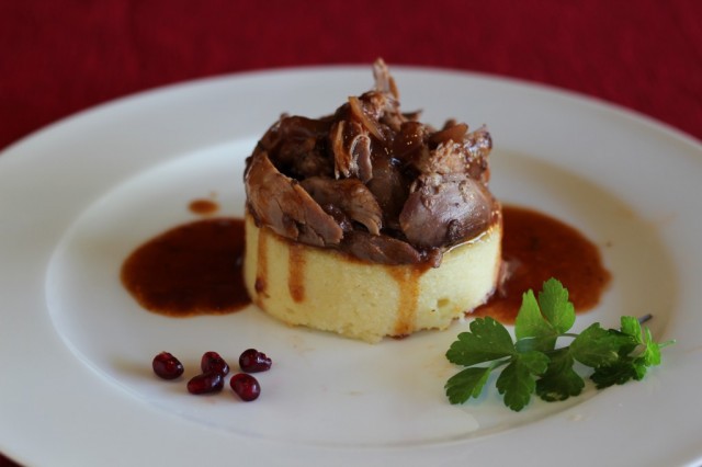 Duck Leg with Pomegranate Molasses and Baked Semolina
