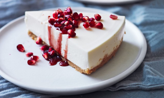 Greek Yogurt Cheesecake with Pomegranate Syrup