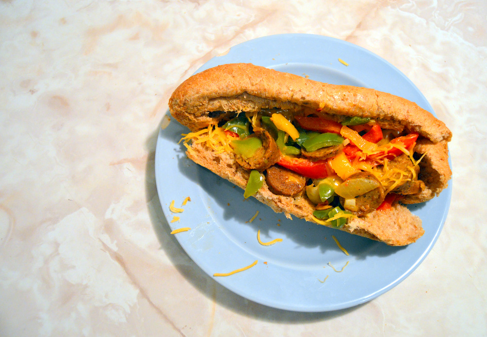 Get Baked: Quick ‘n Easy Veggie Sausage ‘n Peppers Sandwich