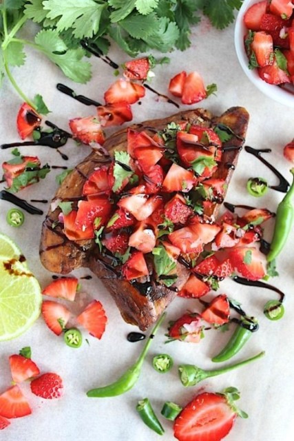 Balsamic Chicken with a Sweet and Spicy Strawberry Salsa