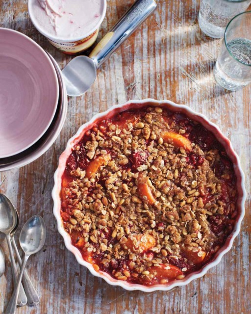 Strawberry and Apricot Crisp with Pine-Nut Crumble