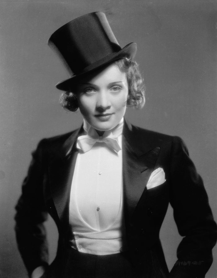 1930: Marlene Dietrich (1901 - 1992) making her Hollywood film debut as the tuxedo clad Amy Jolly in the film 'Morocco', directed by Josef von Sternberg. (Photo by Eugene Robert Richee/John Kobal Foundation/Getty Images)