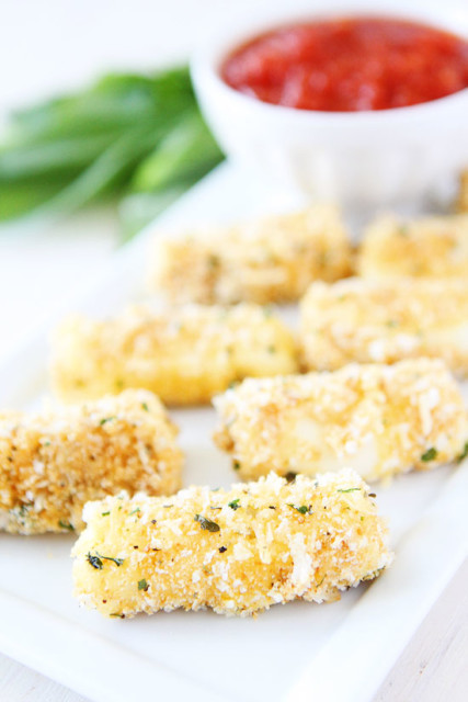 Baked Mozzarella Sticks via Two Peas and Their Pod