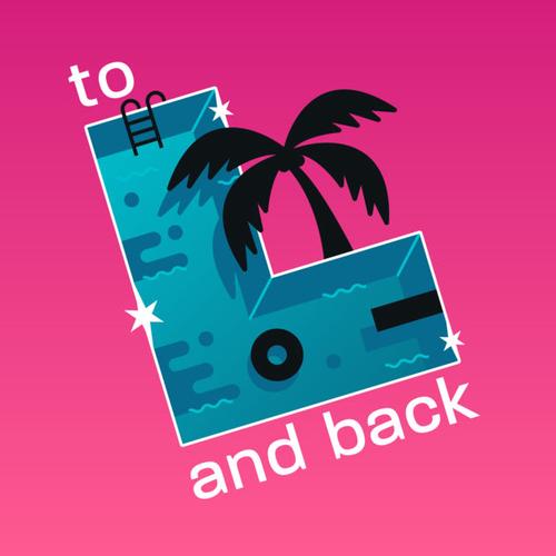 The logo for To L and Back: an L-shaped pool with a black palm tree, inner tube, diving board, and ladder. Says "To L and Back"