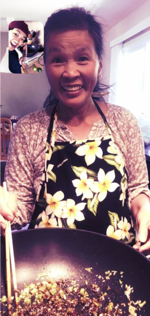 Sal Facetimes their mom as they cook.