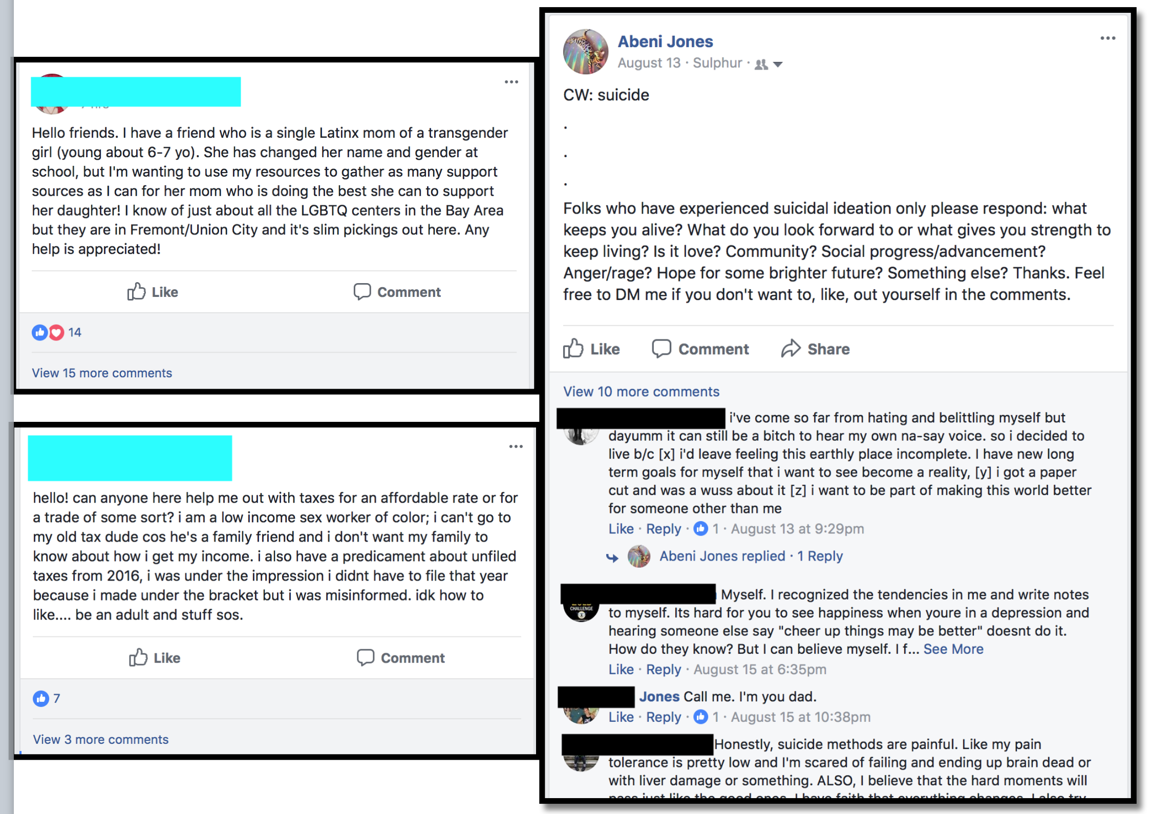 examples of fb being used to support people