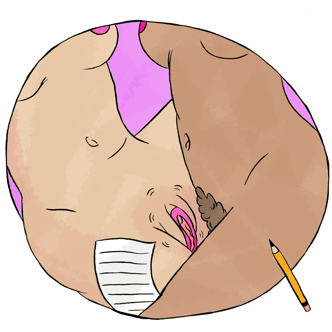 post quarantine date ideas - trivia time - two naked bodies scissoring with paper and pencil scattered about
