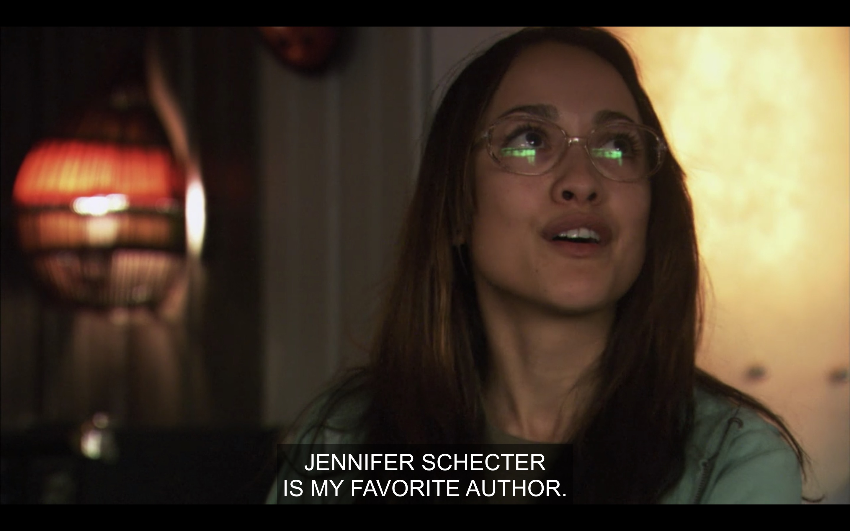 Adele says to Kit "Jennifer Shecter is my favorite author"
