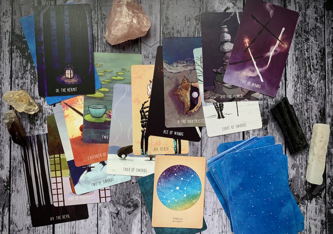 A collage of tarot deck cards.