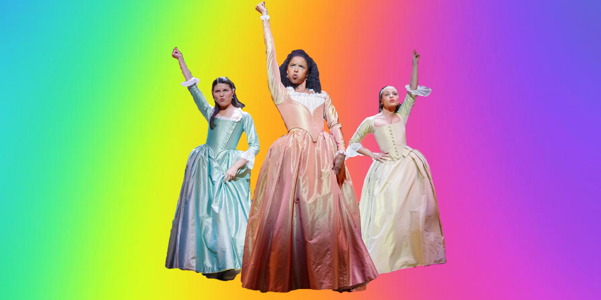 Ari's homemade graphic design (They're working on building their skills!) of the Schuyler sisters from Hamilton, posed in their infamous 