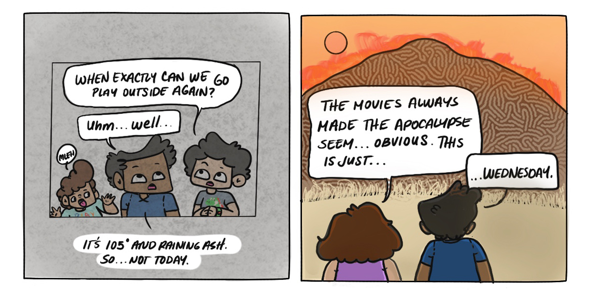 In a two panel comic, Dickens child asks if they can play outside again, to which they respond that it is 
