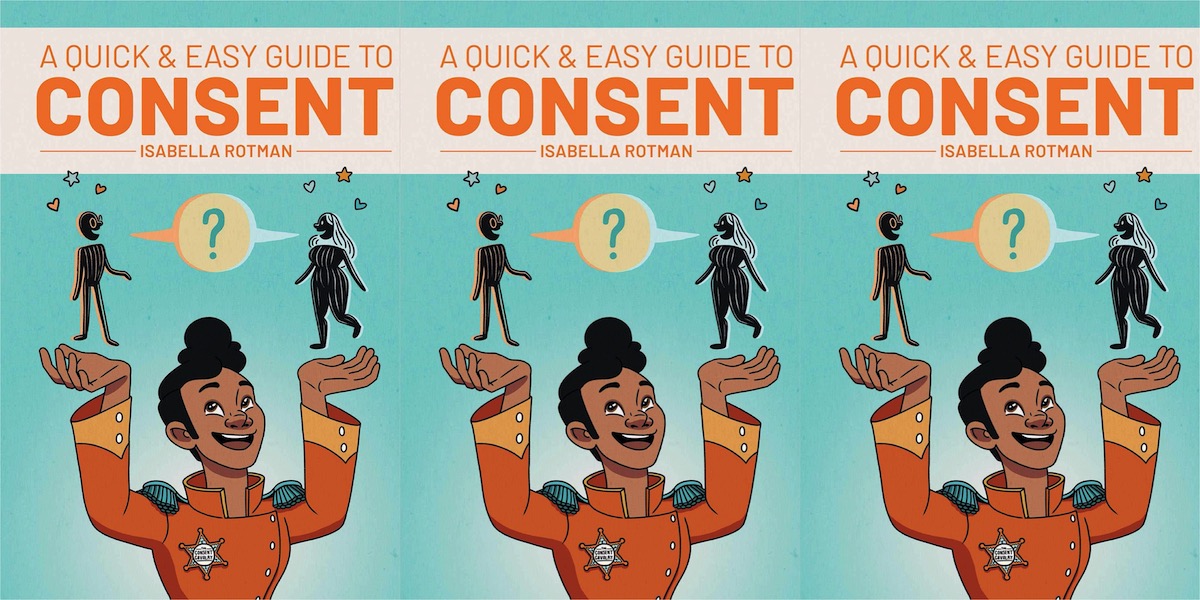 Three repeating images of the cover of A Quick and Easy Guide to Consent