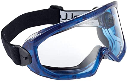 Blue safety goggles
