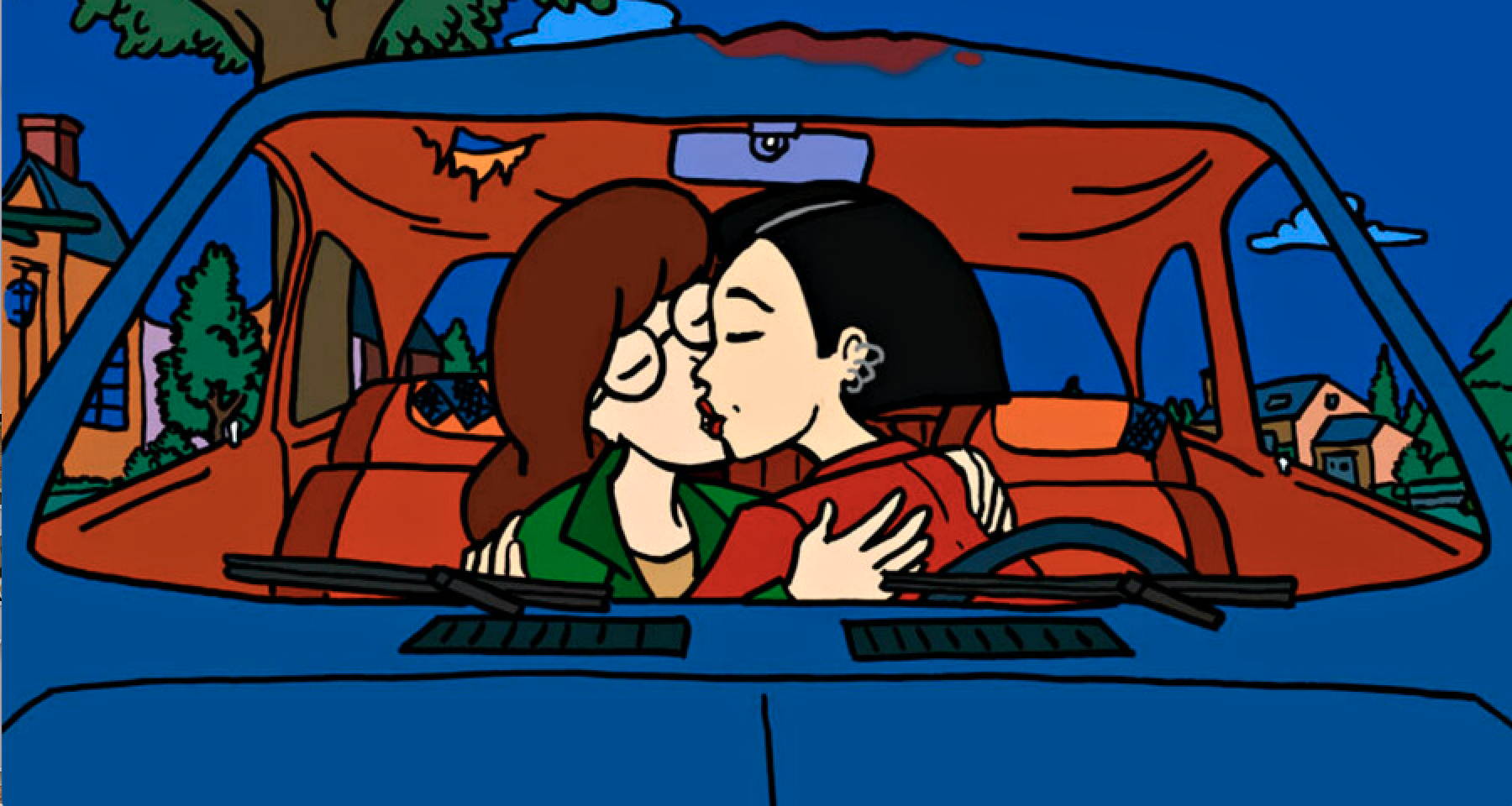 Ever imagined Daria and Jane making out in a car like the teenagers they are? Well, you are in luck because that is what this image is depicting.