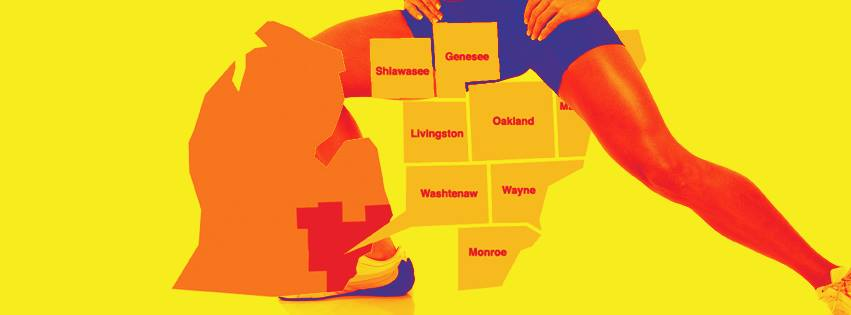 graphic of someone stradding michigan