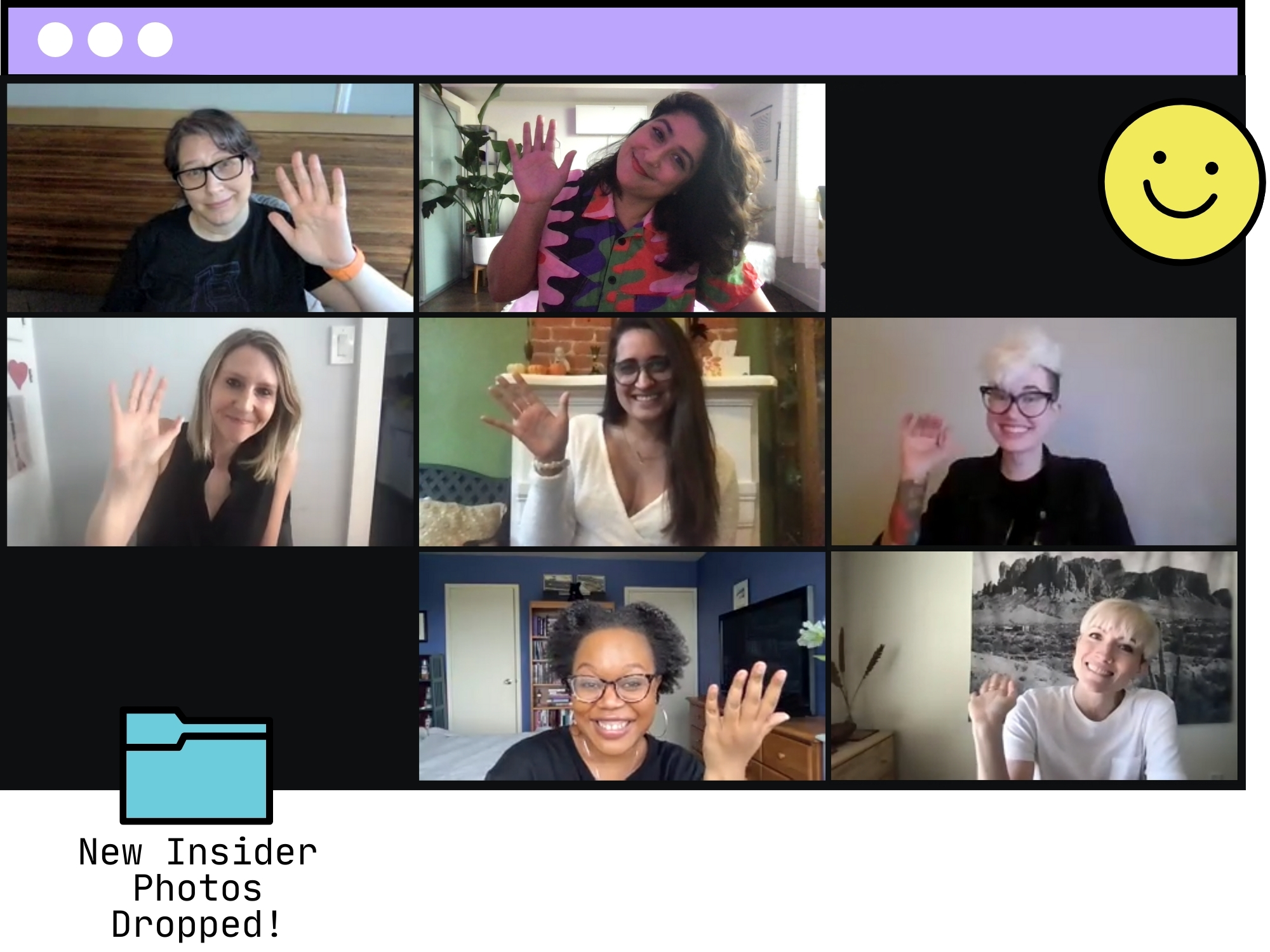 The autostraddle senior staff waving in a zoom call. Everyone looks very happy to see you.