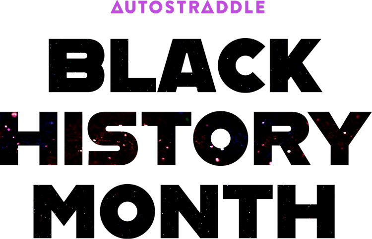 The words "Black History Month" are in bolded, center font. The color is black. The word "history" has a light purple starry sky within it.