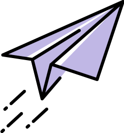A cartoon graphic of a paper airplane is colored In a lavender purple