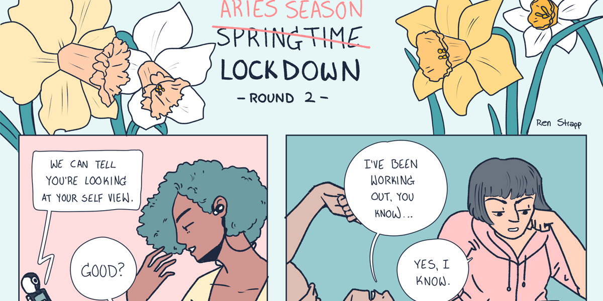 In a hand drawn comic in pastel colors the title says 
