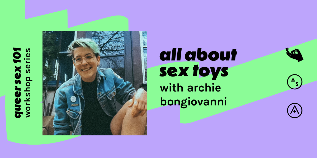 A photo of Archie Bongiovanni smiling over a green-and-purple background and text that reads 