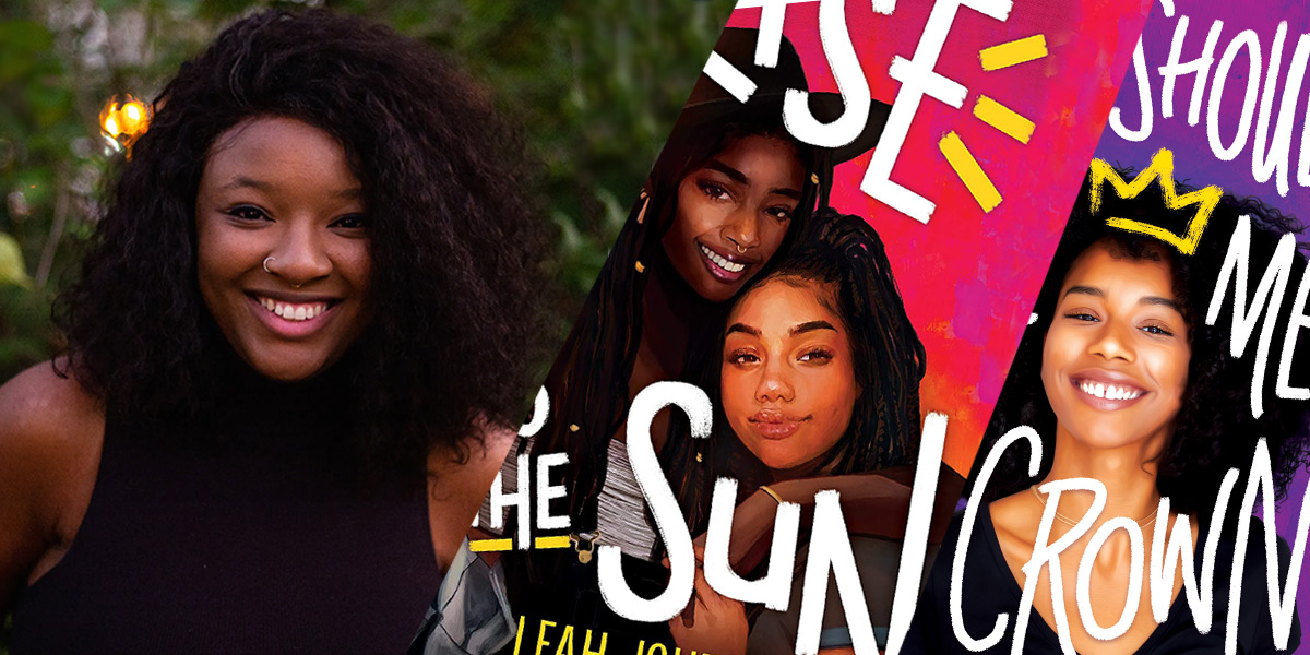 A collage of Leah Johnson side-by-side with her books. 