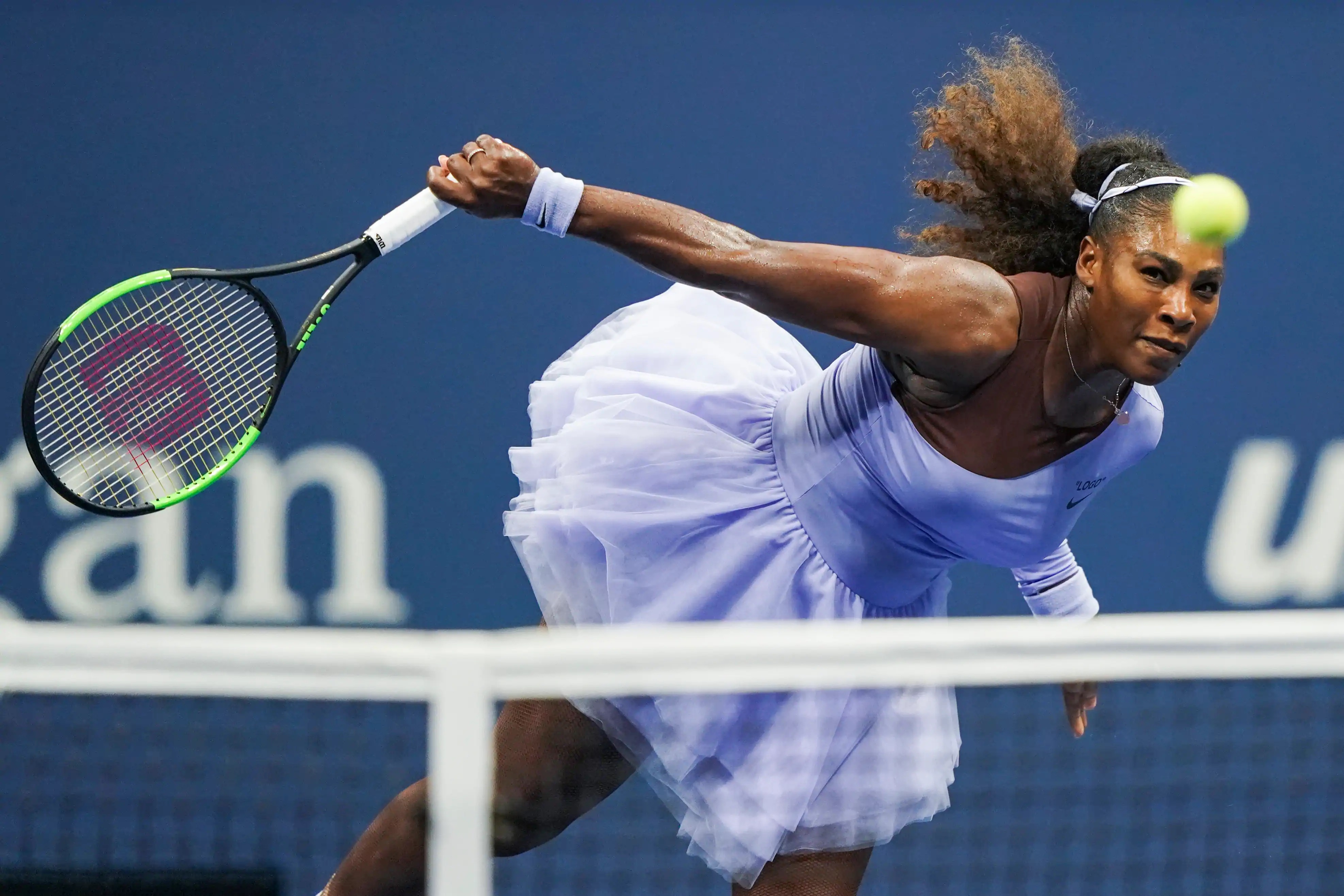 Serena Williams, the greatest athlete of all time, hitting a serve