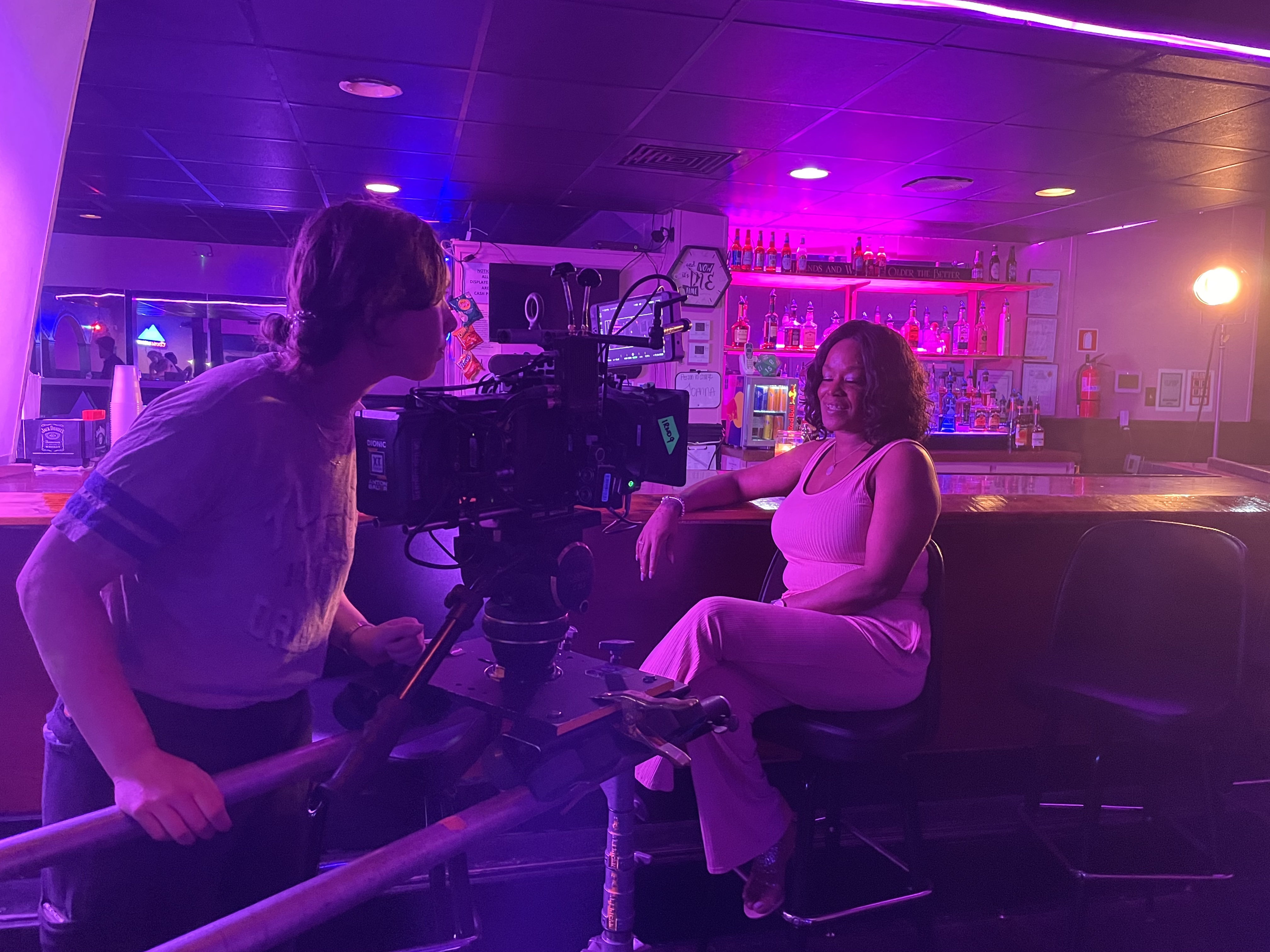 Rachel Smallman, owner of Herz lesbian bar, is filmed for The Lesbian Bar Project