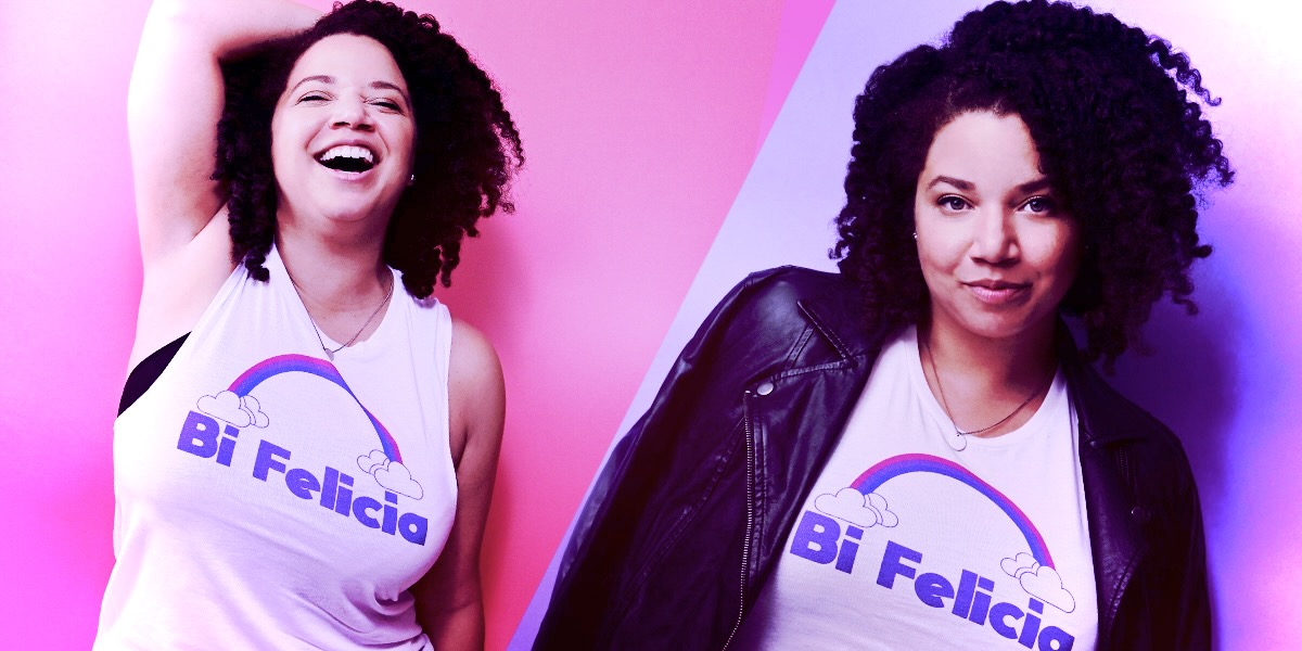 The author Felicia Filpatrick wears a shirt that says 