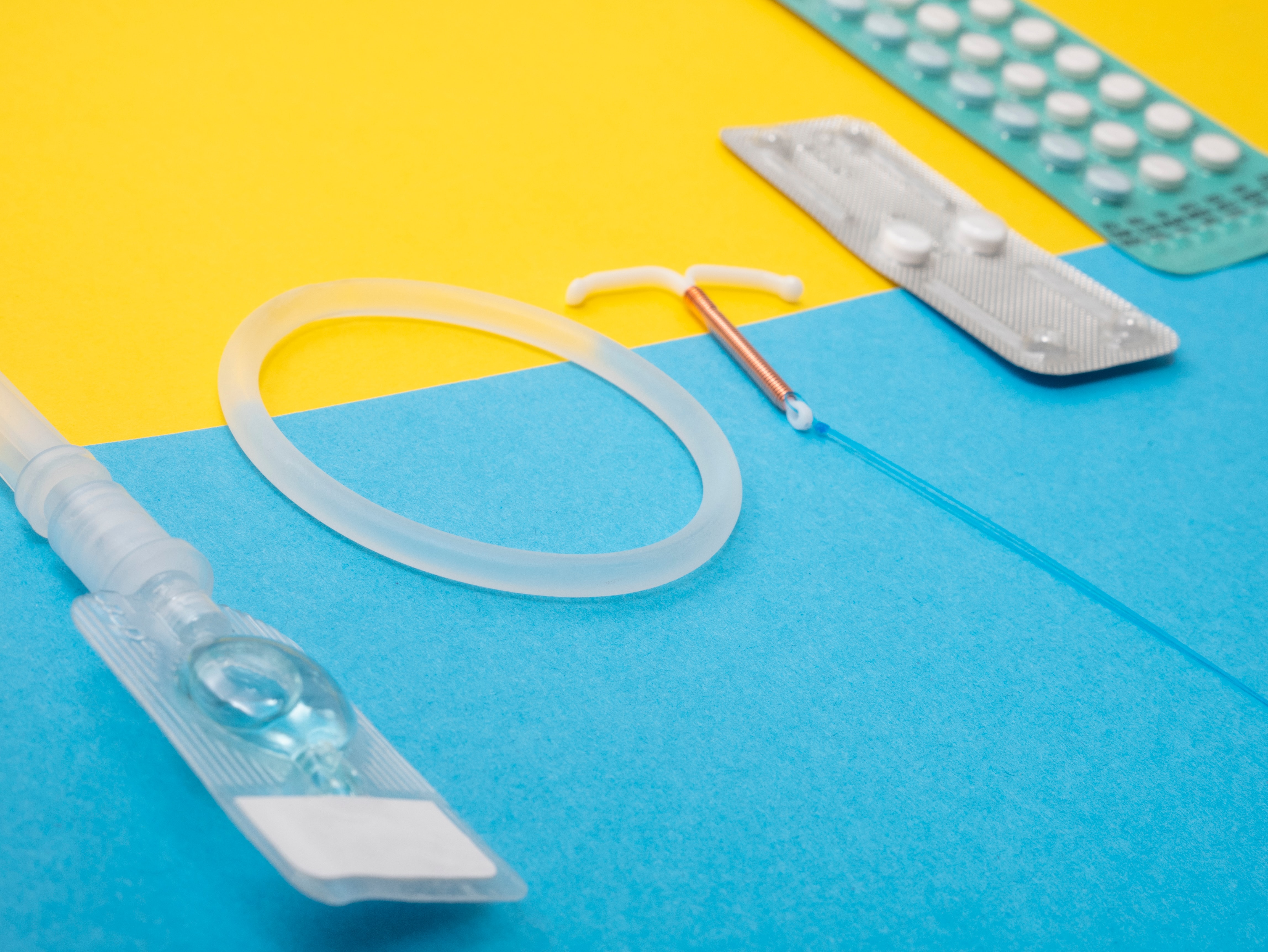 Image shows photo of various types of birth control.