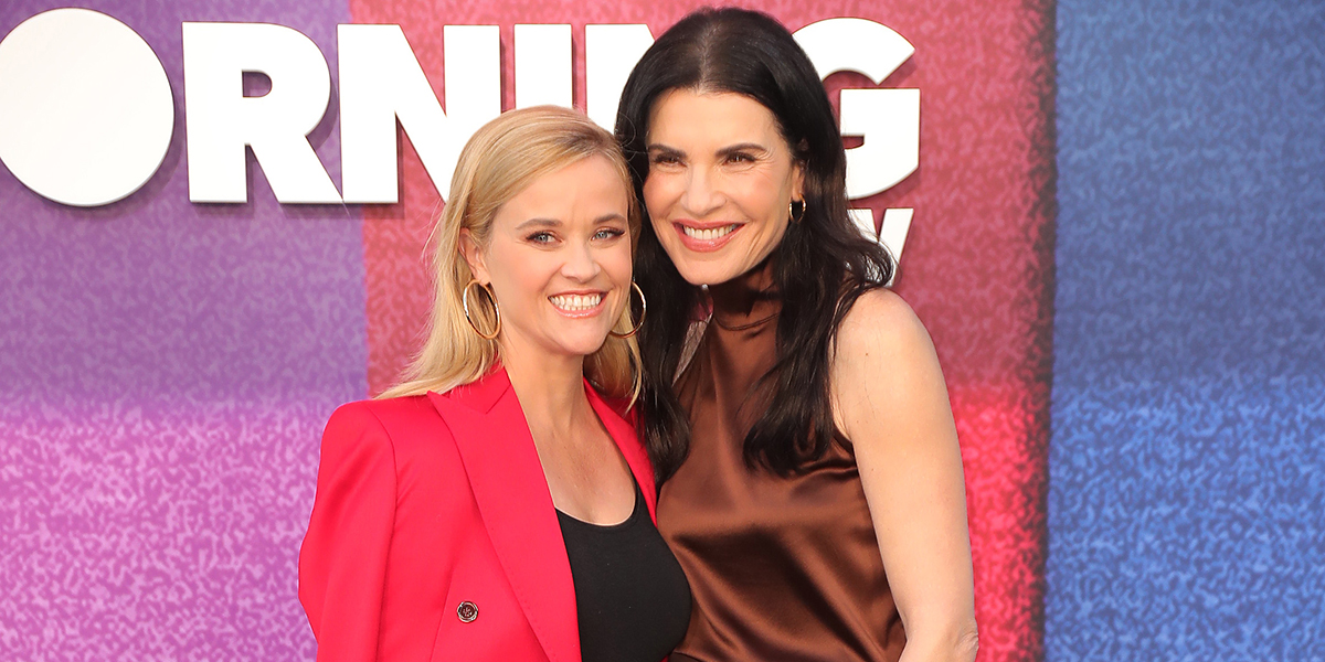 LOS ANGELES, CALIFORNIA - SEPTEMBER 08: (L-R) Reese Witherspoon and Julianna Margulies attend Apple TV+'s 