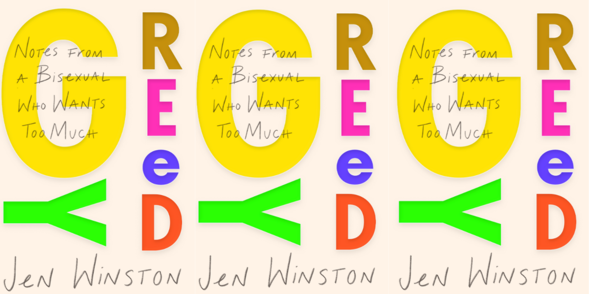 Image shows the word Greedy in colorful block letters and laid on top in simple script are the words 