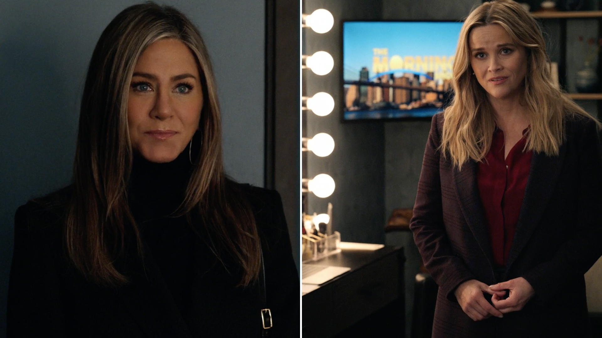 Jennifer Aniston and Reese Witherspoon in a side by side image from The Morning Show