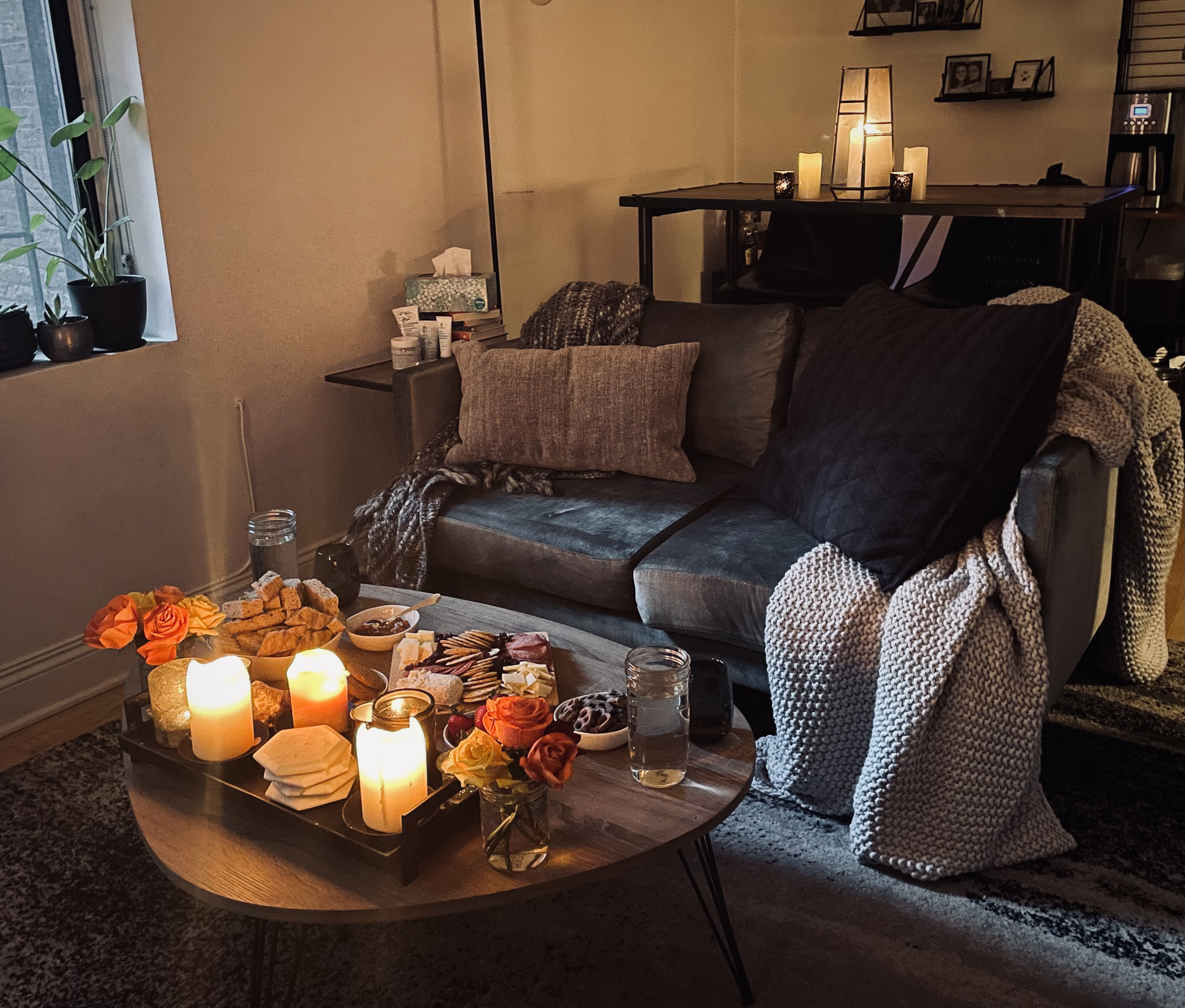view of the living room looking at the front of the couch along with my coffee table