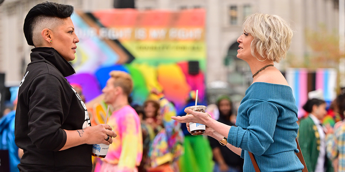 Sara Ramirez and Cynthia Nixon are seen on the set of 