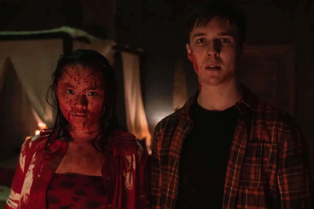 Vivian and Jamie in underrated lesbian tv show Wreck, covered in blood